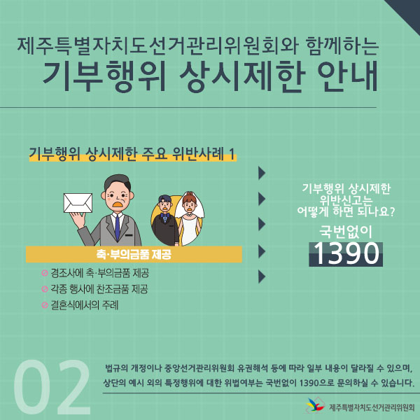 기부행위 상시제한 주요 위반사례1 - 축·부의금품 제공, 각종 행사에 찬조금품 제공, 결혼식에서의 주례